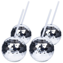 4PCS Disco Cups Unique Cocktail Glasses Bar Tools Party Glasses Flashlight Straw Wine Goblets Drink Cups Silver