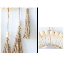 Wall Mirror Hanging Wall Mirror with Wood Beads Fringe Handmade Round Decoration Boho Antique Mirror
