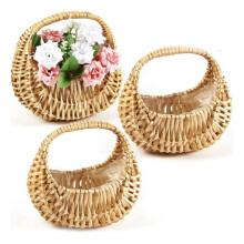 3Pcs Rattan Basket Half Moon Wicker Basket Willow Straw Basket Woven Basket with Handle Wedding Flower Girl Baskets