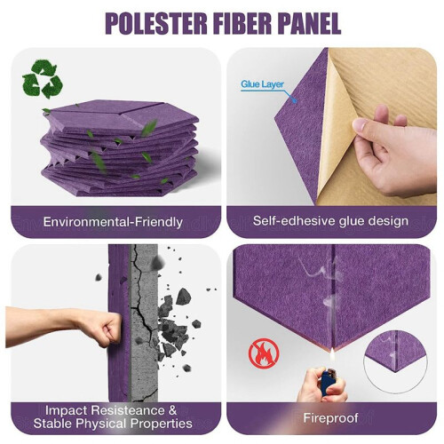 12Pcs Self-Adhesive Acoustic Panel Hexagon Y-Lined Sound Proof Panel Noise Insulation High Density Fireproof Wall Panels 1