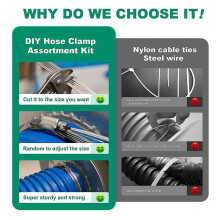 10FT Stainless Steel Hose Clamp Assortment Kit,Worm Gear Band Hose Clamp Screw Pipe Clamp for Duct,Tube and Fuel