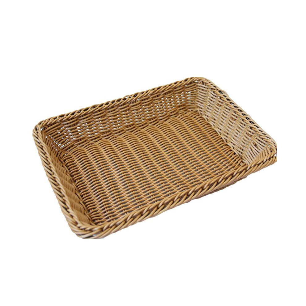 Semoic Storage Basket Handmade Rectangular Rattan Organization Wicker Bread Holder Fruit Vegetable Snack Food Container M