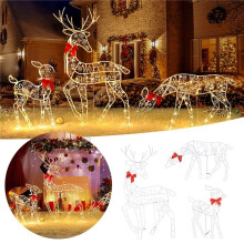 3 Piezas de Hierro Hecho A Mano ArtElk Ciervos Decoración de Jardín de Navidad y Luz LED Brillante Brillo Reno de Navidad Hogar Al Aire Libre Patio