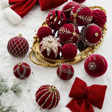 Christmas Balls Ornaments Wine Red Flocking Christmas Tree Decoration New Year Christmas Spheres C