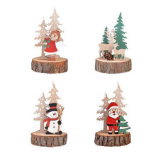 4PCS Desktop Wooden Christmas Tree Santa ClausSnowman Angel Decoration Wood Signs Plaque for New Year Kids Gift