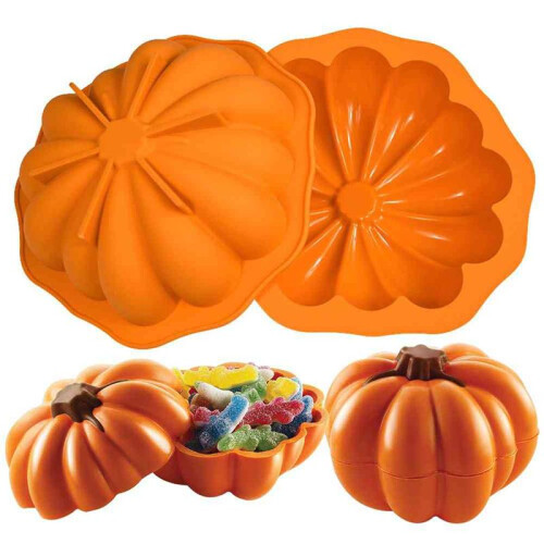 Molde de Mousse em Formato de Abóbora de 7 Polegadas, Forma de Bolo 3D, Forma de Silicone para Assar Bolos, Brownies, Forma de Bolo de Halloween
