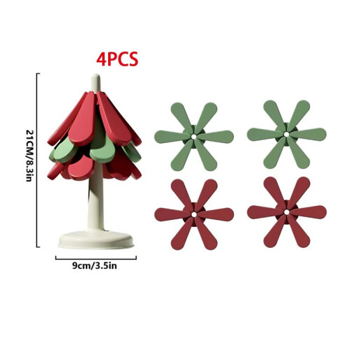 Christmas Tree Shaped Foldable Silicone Insulation Mat, High-Temperature Resistants Tree Shaped Table Mat Anti Slip Mat