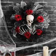 Halloween Rose and Skull Tulle Wreath Adjustable Headband Halloween Wreaths for Front Door for Party Costume