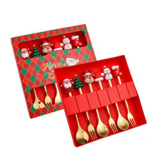 Ensemble Fourchette et Cuillère de Noël 6 Pièces, Vaisselle en Acier Inoxydable, Ensemble Fourchettes et Cuillères à Dessert Café Thé