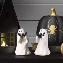 Fantasma de Resina de Halloween con Calabaza y Murciélago, Estatua de Jardín, Adornos, Decoración de Escena, Artesanías de Resina Multiescena