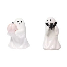 Halloween Resina Fantasma Segurando Abóbora e Morcego Estátua de Jardim Ornamentos Decoração de Cena Artesanato em Resina Multi-Cena