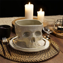 Décor de Table Rétro en Porcelaine Gothique Crâne Bol à Pâtes Halloween Vaisselle Bar Nourriture Nouilles Salade Bonbons Bol en Céramique S