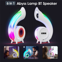 Conch Lâmpada de Atmosfera Sem Fio Toque para Ajustar A Iluminação RBG Lâmpada de Mesa Sem Fio Alto-Falante Despertador,A