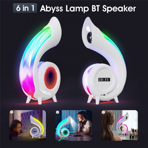Conch Wireless Atmosphere Lamp Touch to Adjust Lighting RBG Desktop Lamp Wireless  Speaker Alarm Clock,A