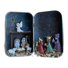 Christmas Nativity Handmade Cabin Box Theater Desktop Ornaments Jesus Nativity Set Family Nativity Scene for Xmas Decor