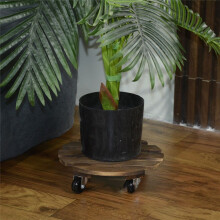 Pot de Fleur à Roue Universelle Ronde, Support en Bois, Base de Pot de Fleur avec Roues Vous Permet de Déplacer Facilement les Plantes en Pot,B