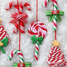 Décoration D'Arbre de Noël Ornement Argile Douce Sucette Rouge Blanc Canne en Bonbon Pendentif Arbre de Noël Cadeau de Noël Nouvel An E