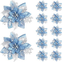 20PCS 14.5cm Glitter Artificial Christmas Flowers Merry Christmas Tree Decoration Happy New Year Ornaments Xmas,B