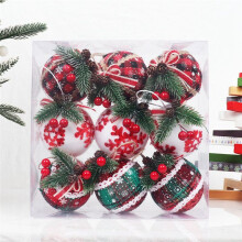 9PCS Christmas Ornaments 3.15Inch Christmas Check Fabric Wrapped Balls Pendants for Christmas Decor A