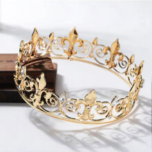 Royal King Crown for Men - Metal Prince Crowns and Tiaras, Full Round Birthday Party Hats,Medieval Accessories (Gold)