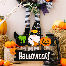 2Pcs Halloween Hanging Sign Pumpkin Wood Hanging Ornament Pendant Pumpkin Gnome Plaque