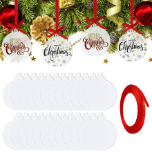 25 Stuks 3 Inch Helder Acryl Kerst Ornamenten Acryl Kerst Diy Tag Rood Lint voor Decoratie Tag Diy Ambachten