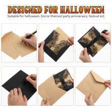 10Pcs Halloween Invitations Card Hollow Horror Party Invitations Cards Spiderweb Design Cards with Bowknots (Black)
