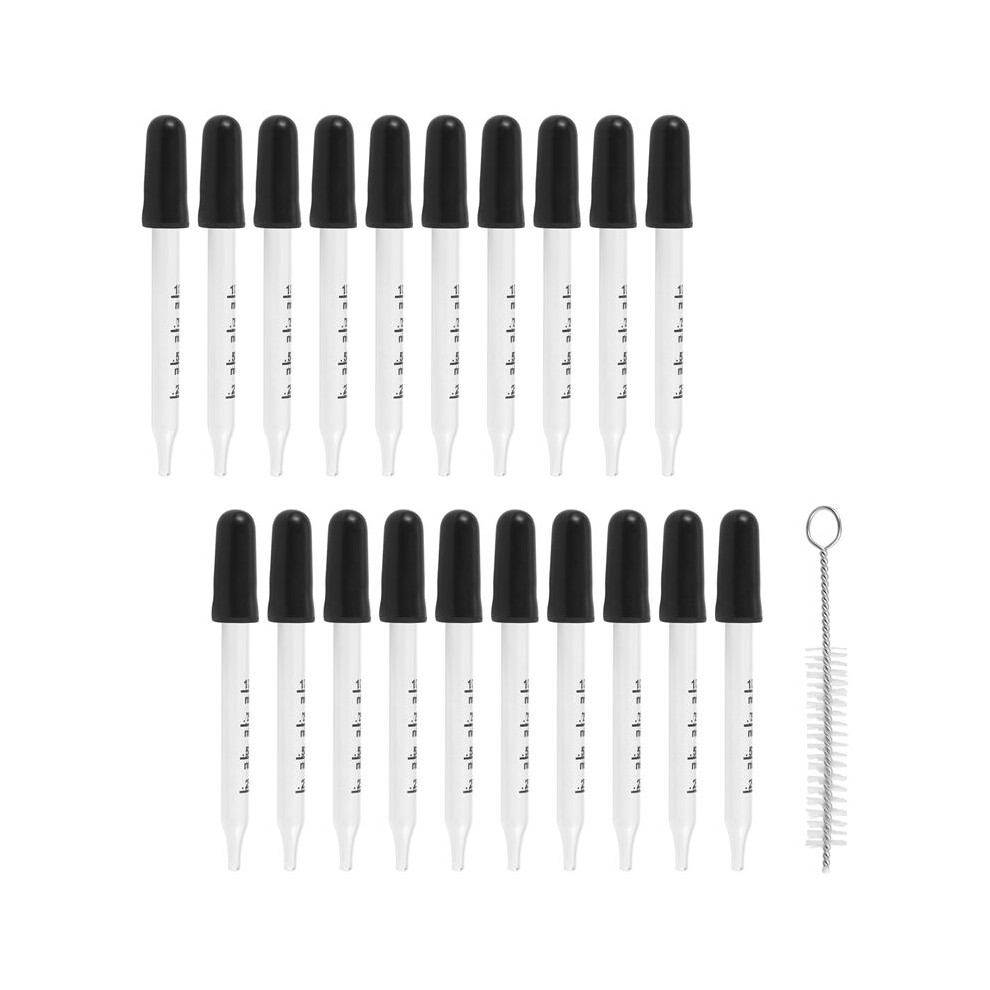 20Pcs 1Ml Glass Liquid Droppers, Eye Dropper Pipettes with Black Suction Bulb, for Makeup Art Liquid,Straight Tip Style