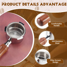 Bottomless Portafilter 51mm for EC680/EC685 Coffee Machine Filter 51mm, Three Ear Wooden Handle