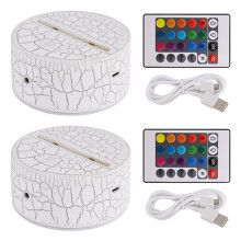 2 Pack 3D Night LED Light Lamp Base + Remote Control + USB Cable, 16 Colors Light Show Display Stand for Acrylic Cracked