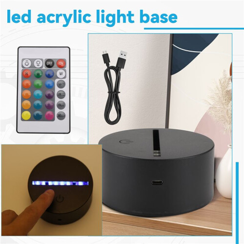 2 Pack 3D Night LED Light Lamp Base + Remote Control + USB Cable, 16 Colors Light Show Display Stand for Acrylic Black 2