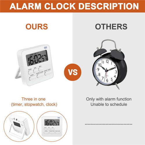 Kitchen Timer,Egg Timer with Clock,Digital Timer Stopwatch with LCD Loud Alarm for Cooking,Baking, Sports,Learning,Etc 2