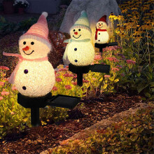 Snowman Solar Lights BożE Narodzenie Solar Powered LED Snowman Light Decor Outdoor Garden Stawka Lampki Xmas ŻółTy