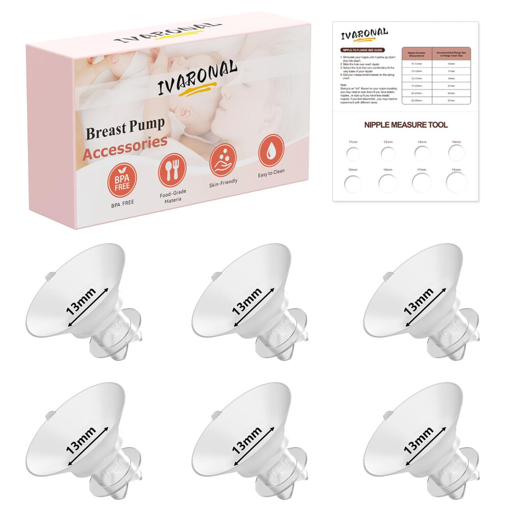 6PCS 13mm Breast Pump Flange Inserts, Soft Silicone Reducer Fit 24mm Shields for Momcozy Spectra Medela, Comfortable TriangleShaped Design