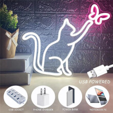 Cat Neon Sign USB Powered Dimmable Butterfly LED Neon Light Wall Decor for Bedroom Birthday Kids Girl Gift