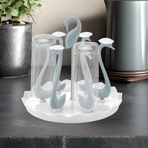 Bottle Drying Rack with 360 Rotating Tray, Fast Drainage Swan Design for Kitchen Countertop 2