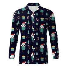 Men's Christmas Shirt Slim Fit 3D Print ButtonUp Hawaiian Style Casual Wear Navy