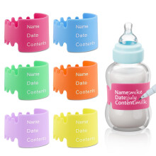 Baby Bottle Labels for Daycare, Reusable Writable Waterproof Silicone Name Bands, 6 Bright Colors