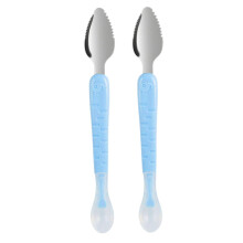 Baby Fruit Feeding Spoon Set, Stainless Steel and Silicone DualEnded Design for Puree and Baby Food