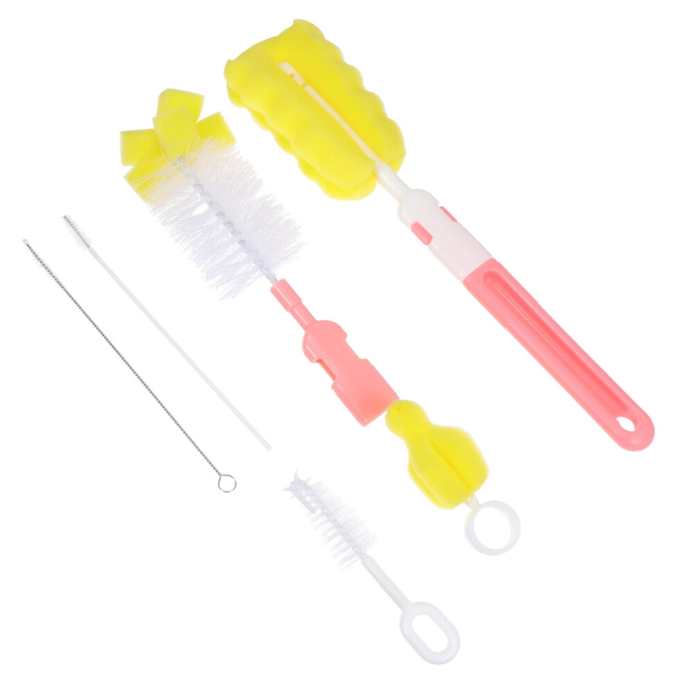 Bottle Cleaning Brush Set With Durable Sponge Head For Baby Bottles Nipples And Straws Pink