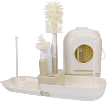 Baby Bottle Cleaning Kit with Soft Silicone Brush, Nipple Cleaner and Foldable Drying Rack for Travel