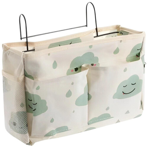 Bedside Storage Organizer with Iron Bar Clouds Pattern Dorm Bed Hanging Caddy SpaceSaving Design