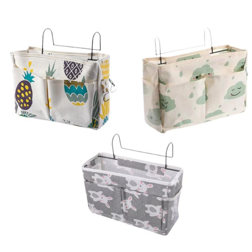Bedside Storage Organizer with Iron Bar Clouds Pattern Dorm Bed Hanging Caddy SpaceSaving Design 1