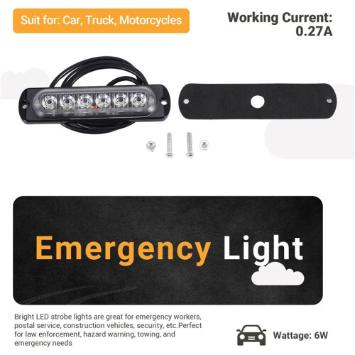 12V-24V 6LED Light Flash Emergency Car Vehicle Warning Strobe Flashing White 1