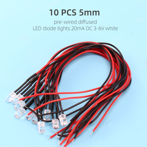 10Pcs 5mm Pre-Wired Diffused LED Diodes Light 20ma  3-6V White 2