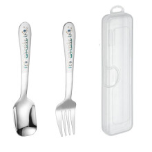 8 Piece Stainless Steel Cutlery Set for 4, Green Spoon and Fork, Dishwasher Safe, Cartoon Design