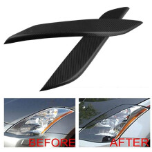 Black Carbon Fiber Headlight Eyelids Covers for 2003-2008 350Z Fairlady Z Z33 (Pack of 2)