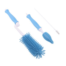 3pcs Silicone Baby Bottle Brush Set with Long Handle, Soft Bristles and Pacifier Nipple Cleaner, Blue