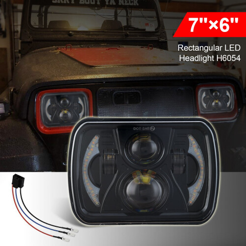 1 PeçA H6054 7X6 Polegadas 5X7 Polegadas Projetor Led Farol Quadrado Selado Feixe para Plym    Cherokee  Xj Yj 1