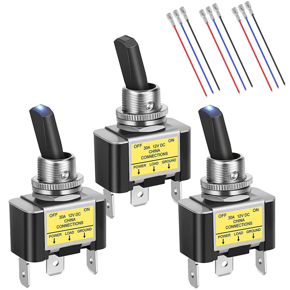 3Pcs Off Rocker Ed Toggle 30A 12V Spst 2 Position 3 Pin Led Wired For Car Boat Automotive Light 6031762617988